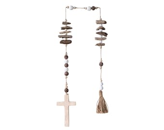 Abaca and Driftwood Garland with Cross and Tassel
