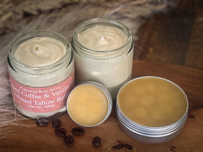 Organic Coffee & Vanilla Bean Infused Grass Fed Whipped Tallow Balm l Body Butter USDA Certified Grass Fed Tallow Tallow Skincare Lotion bild 5