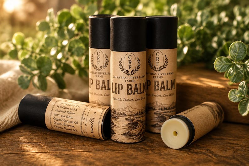 Grass-Fed Tallow Lip Balm | Natural Lip Balm | Paper Tube | Handmade Lip Balm | Calaveras River Farms l Made with Organic Ingredients image 4