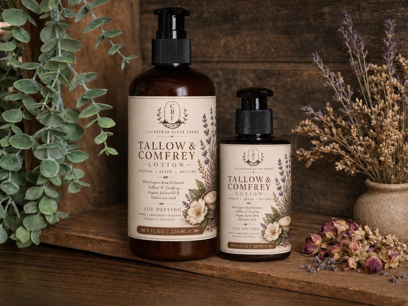 Organic Grass-Fed Tallow Lotion: Comfrey & Tamanu Oil image 1