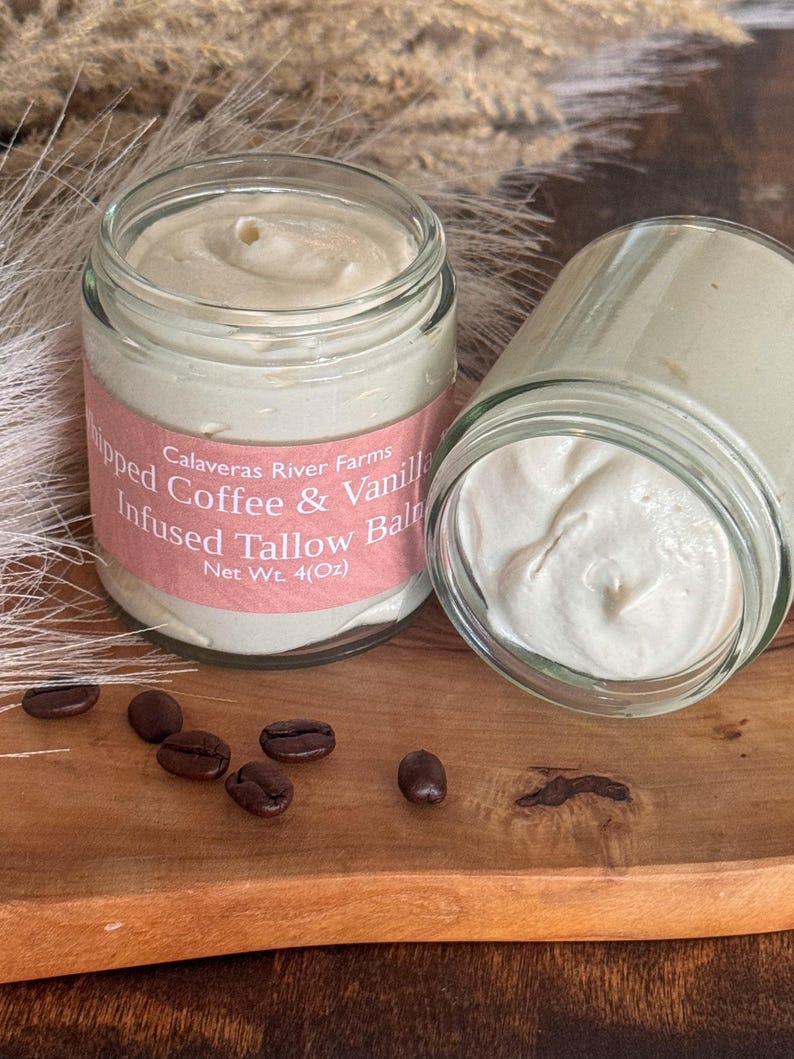 Organic Coffee & Vanilla Bean Infused Grass Fed Whipped Tallow Balm l Body Butter USDA Certified Grass Fed Tallow Tallow Skincare Lotion bild 2