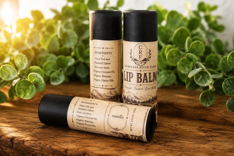 Grass-Fed Tallow Lip Balm | Natural Lip Balm | Paper Tube | Handmade Lip Balm | Calaveras River Farms l Made with Organic Ingredients image 3