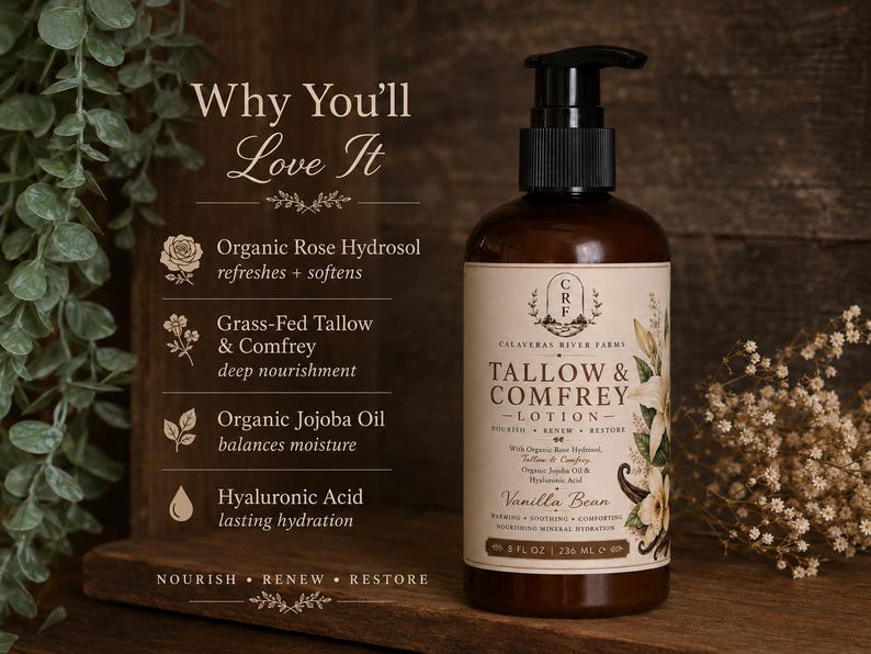 Organic Grass-Fed Tallow Lotion: Comfrey & Tamanu Oil image 2