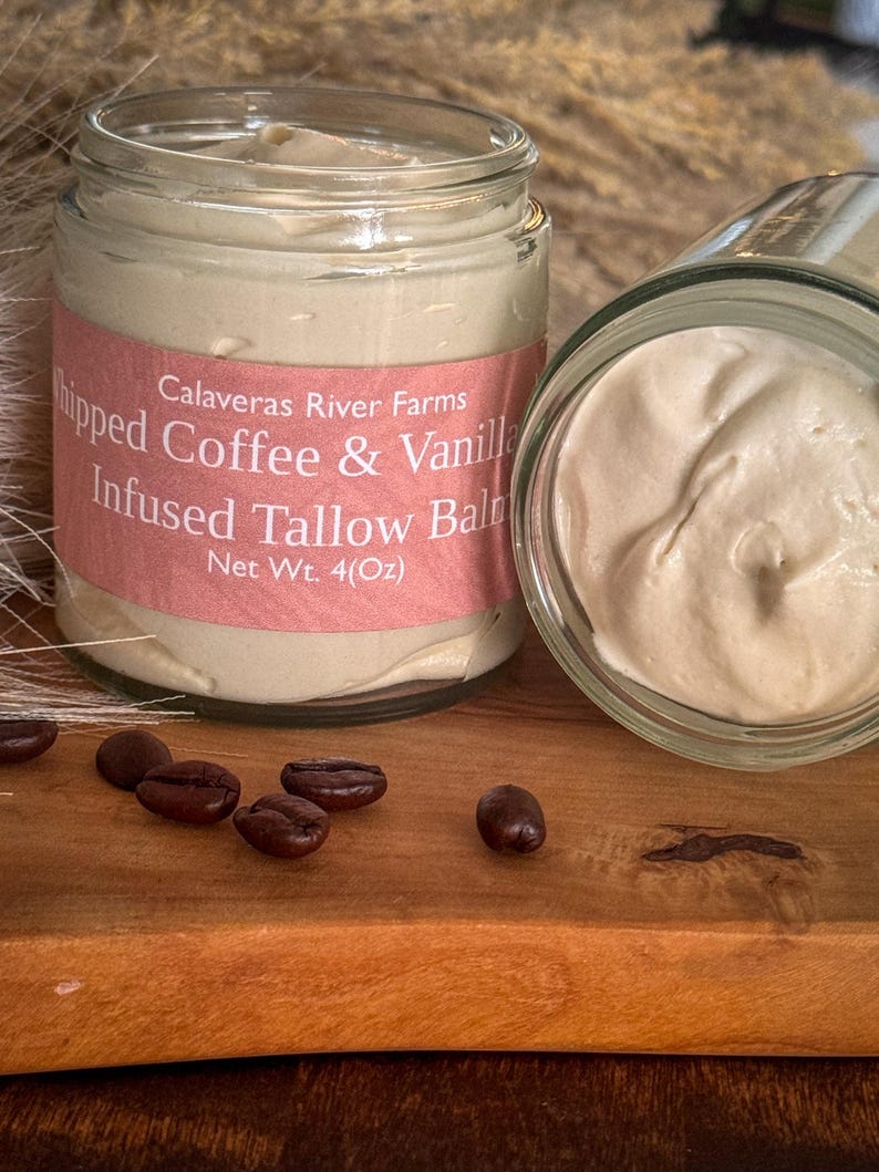 Organic Coffee & Vanilla Bean Infused Grass Fed Whipped Tallow Balm l Body Butter USDA Certified Grass Fed Tallow Tallow Skincare Lotion bild 3