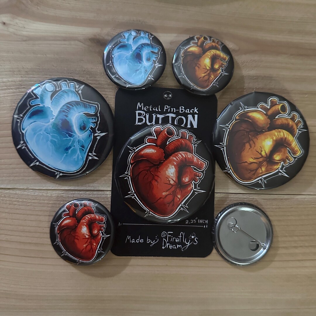 Anatomical Human Heart Art Metal Pin-back Button / Badge ( 2.25 Inch or ...