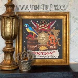 Customizable Caribbean Pirates Attraction Crest Crossstitch Pattern PDF