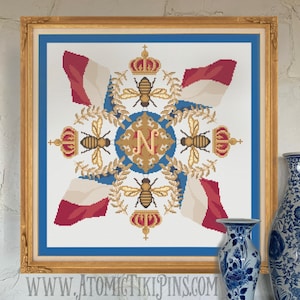 France’s Napoleon Symbol Mandala Cross Stitch Pattern PDF