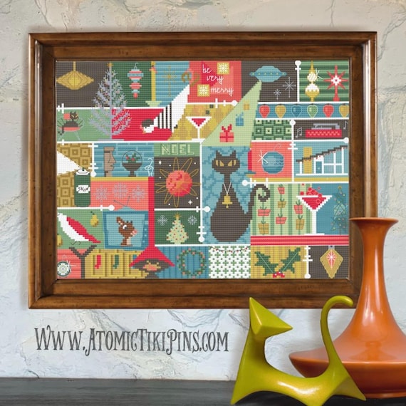 Midcentury Christmas Collage Cross Stitch Pattern