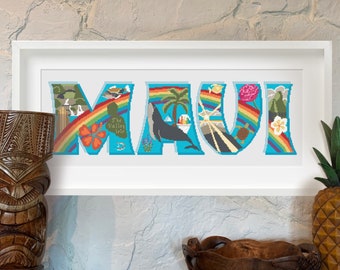 Maui Hawaii Island Vacation Honeymoon Wedding Banner Cross Stitch Pattern PDF