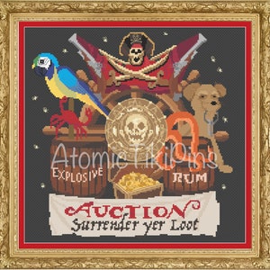Customizable Caribbean Pirates Attraction Crest Crossstitch Pattern PDF