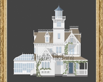 Witch Sisters’ Victorian Seaside Movie House Cross Stitch Pattern