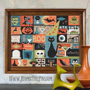 Midcentury Modern Halloween Collage Cross Stitch Pattern