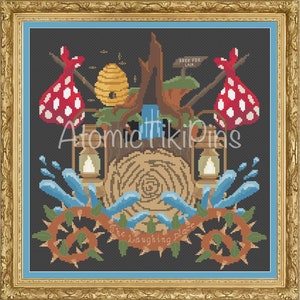 Log Ride Attraction Crest Cross Stitch Pattern