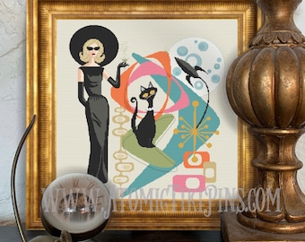 Vivienne Midcentury Witch Cross Stitch Pattern