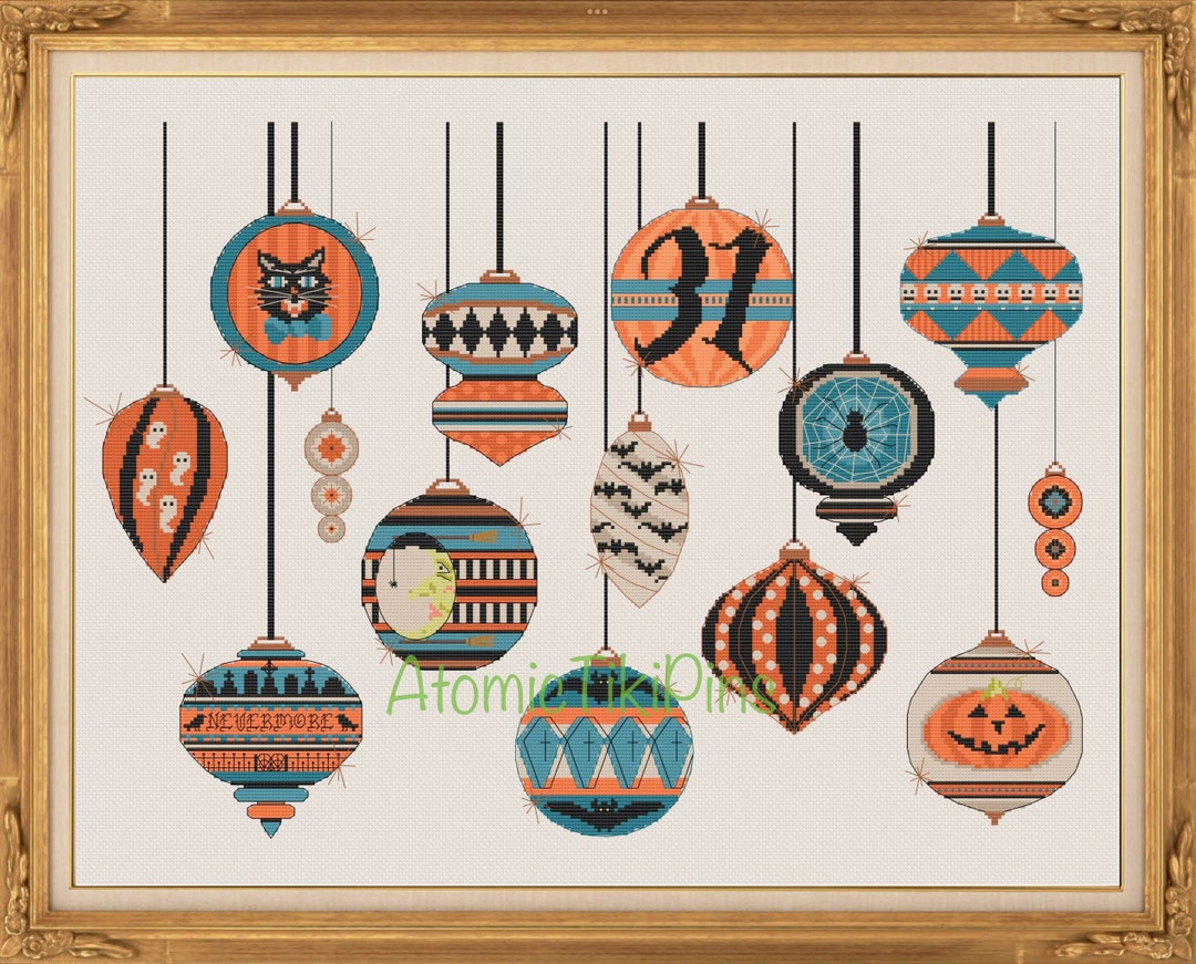 Midcentury Vintage Halloween Ornaments Cross Stitch Pattern Etsy