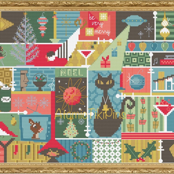 Midcentury Christmas Collage Cross Stitch Pattern