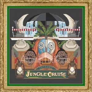 Jungle Boat Cruise Attraction Crest Cross Stitch Pattern PDF