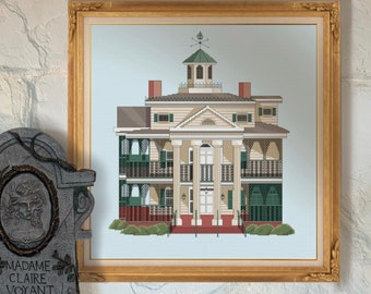 New Orlean Square Haunted House Attraction Cross Stitch Pattern