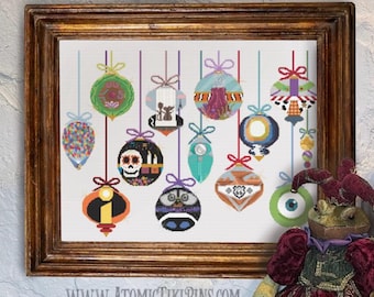 Cross Stitch Pattern:  Cartoon Midcentury Ornaments