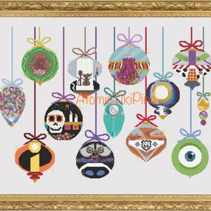 Cross Stitch Pattern:  Cartoon Midcentury Ornaments