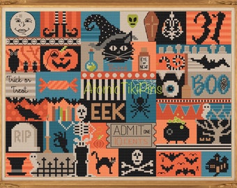 Vintage Halloween Collage Cross Stitch Pattern