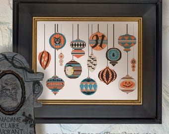 Midcentury Vintage Halloween Ornaments Cross Stitch Pattern