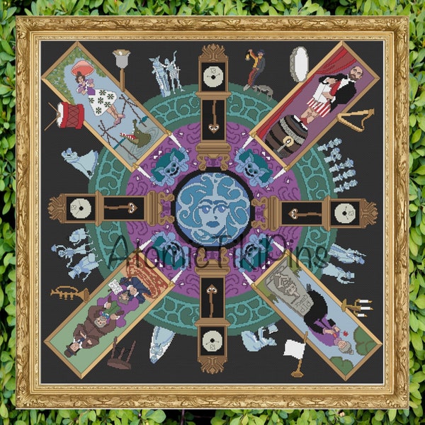 Park Attraction Haunted Mansion Mandala Cross Stitch Pattern PDF