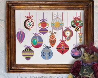 Cross Stitch Pattern:  Villain Midcentury Ornaments