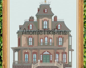 Phantom Haunted House Cross Stitch Pattern