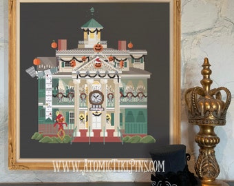 Haunted Halloween Mansion Cross Stitch Pattern