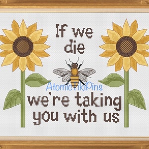 Honey Bee Warning Cross Stitch Pattern