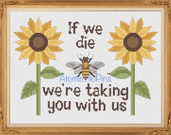 Honey Bee Warning Cross Stitch Pattern