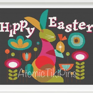 Hippy Easter Midcentury Modern Rabbit Cross Stitch Pattern