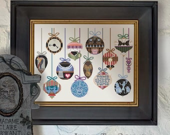 Haunted Midcentury Ornaments Cross Stitch Pattern