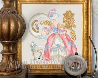 Customizable Charlotte the Rococo Witch Cross Stitch Pattern