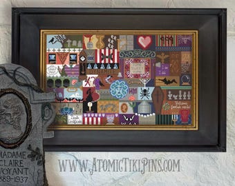 Haunted House Collage Cross Stitch Pattern