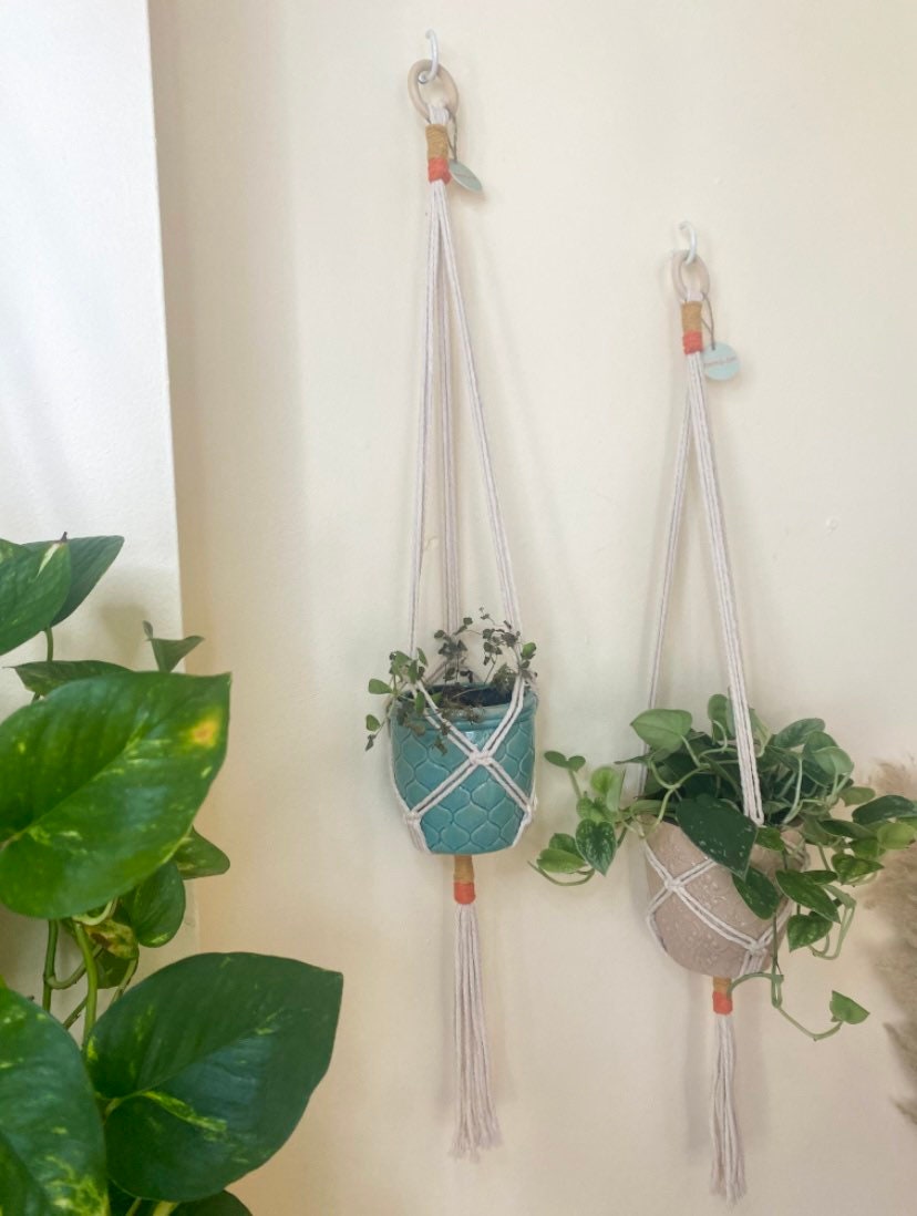 MUCKLILY Hanfseil Aufbewahrungskorb - Handgefertigter Pflanzenhänger 12x12x8cm