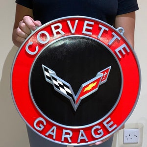 Enseigne murale double face Corvette en relief
