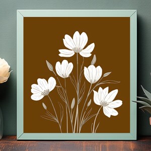 White Flowers Illustration: Modern Floral Art Print (Digital Download)