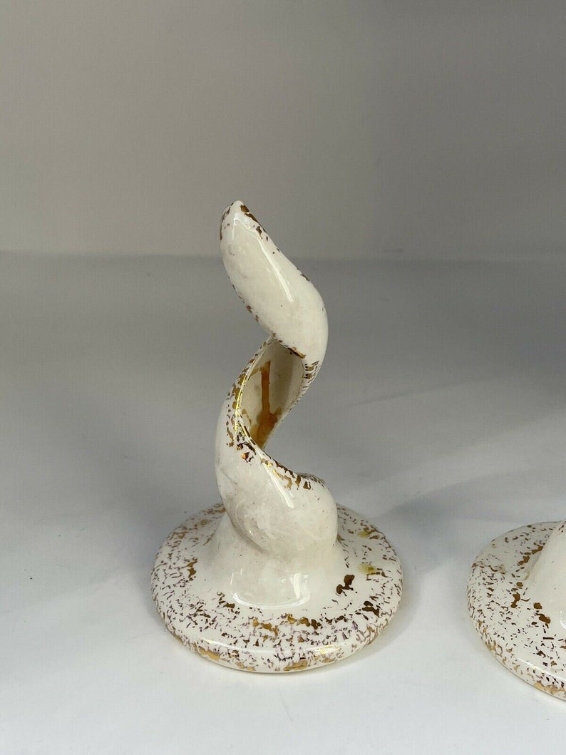 Vintage Metlox Poppytrail 6 Egg Shell Gold Flake Spiral Candle Holders