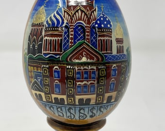 Hand Lacquered Painted  St. Petersburg Wooden Egg B50