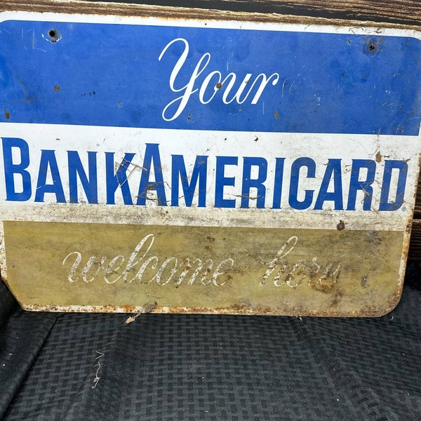 Plaque de carte de crédit Bank Americard des années 60-70, en métal