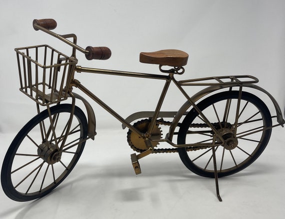 Brinze toned Metal and Wood Bicycle Sculpture Realistic Rubber