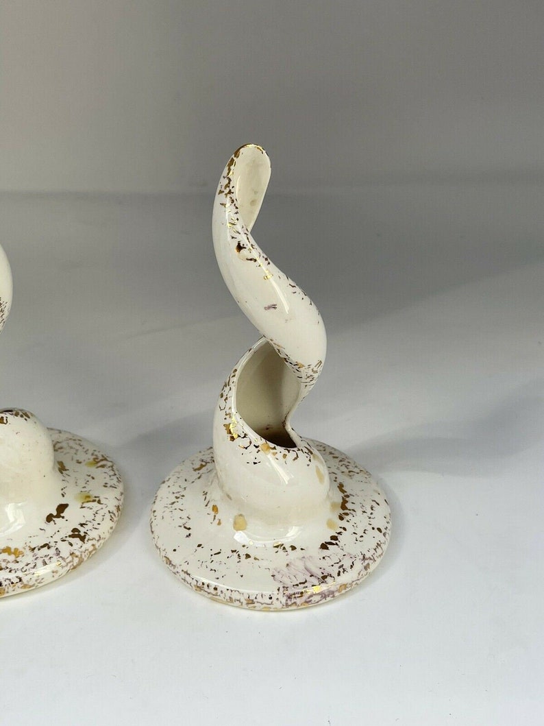 Vintage Metlox Poppytrail 6 Egg Shell Gold Flake Spiral Candle Holders