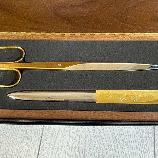 Vintage Solingen Germany Scissors & Letter Opener in Wood Display Box B70