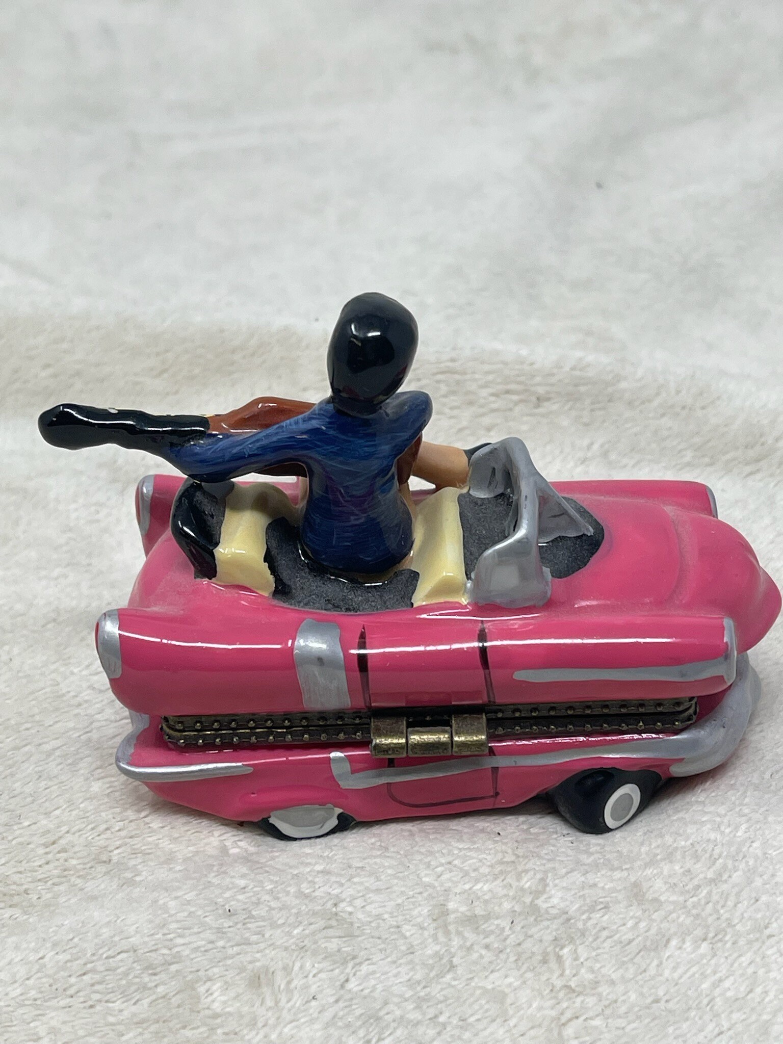 Elvis Presley Pink Cadillac Ceramic Trinket Box With Guitar and Blue Suede Shoes 
