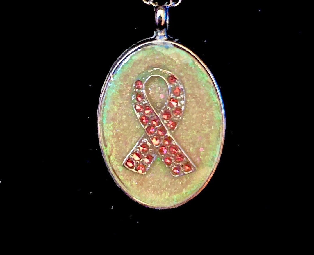 Rhinestone Breast Cancer Ribbon Necklace Etsy