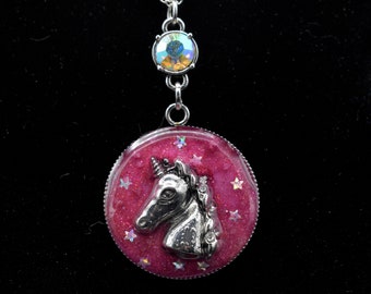 Rhinestone Unicorn Necklace, fantasy pendant