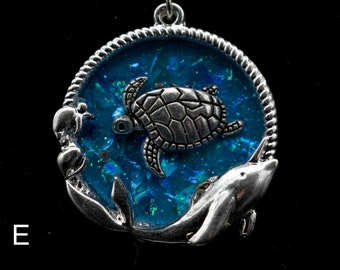 Capped Bezel Ocean Necklace, Ocean Animals Necklace, Under the Sea pendant, Ocean Sea gift