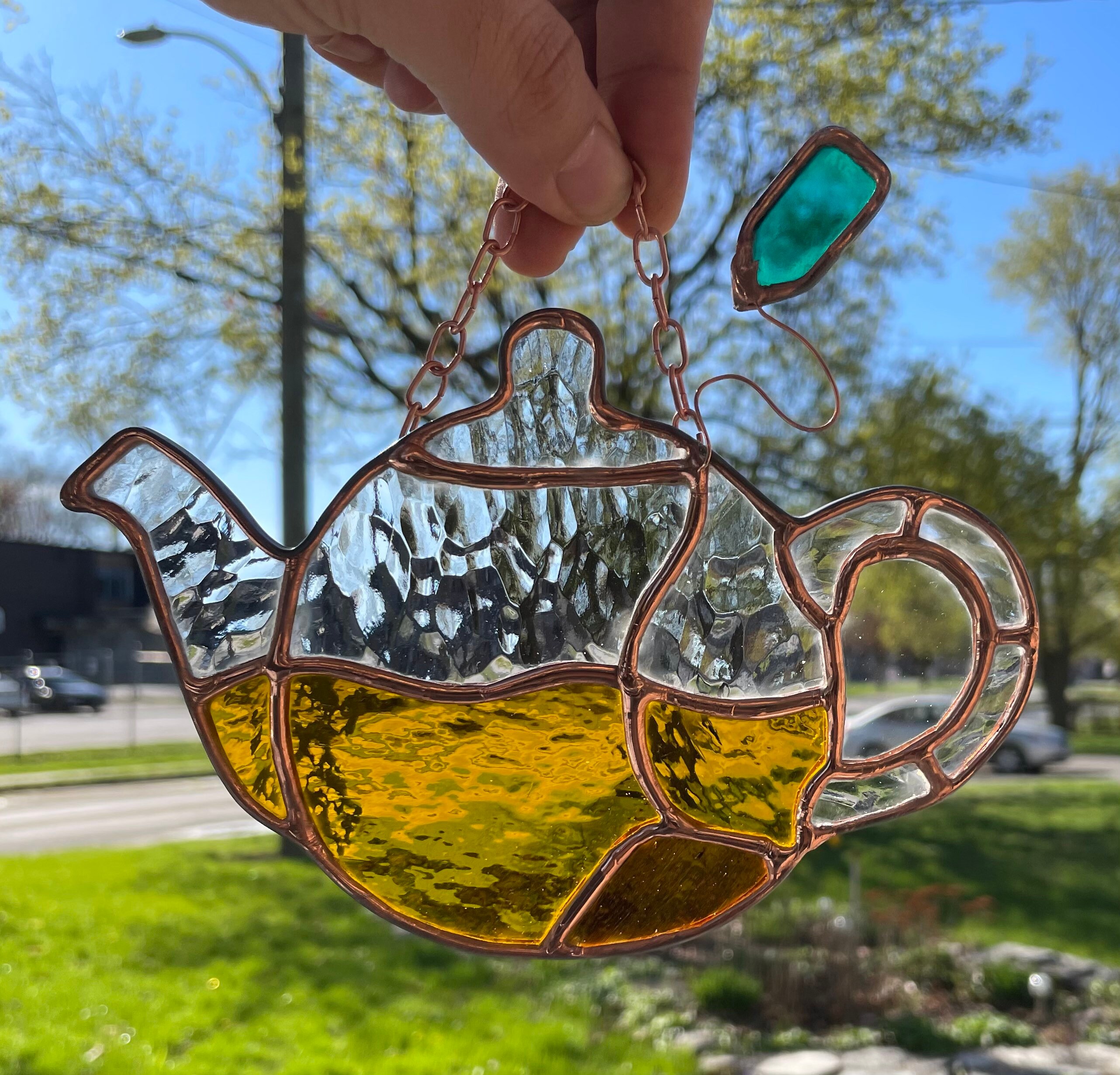 Teapot Tea Amber Sun Catcher Stained Glass Etsy